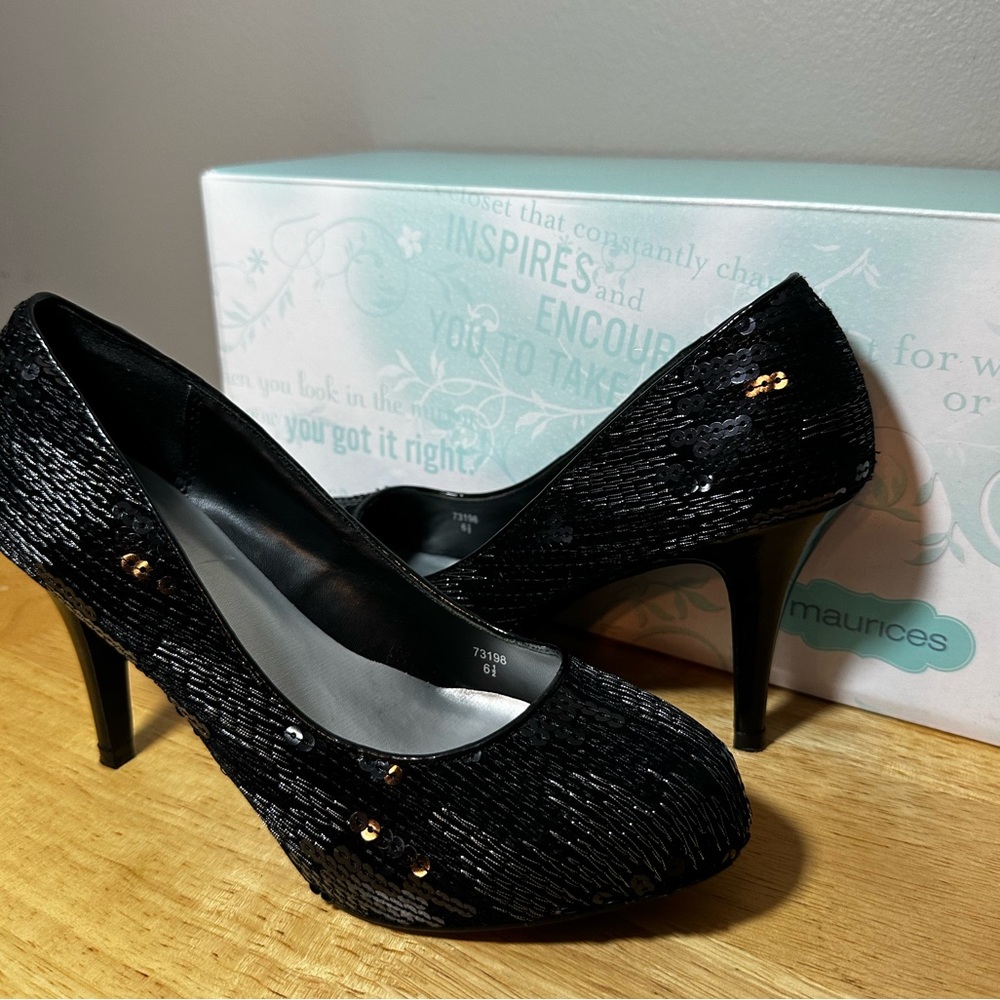 Maurices Women’s Flurry Black Sequin 3.75”  Stiletto Heel Pump - Size 6.5M
